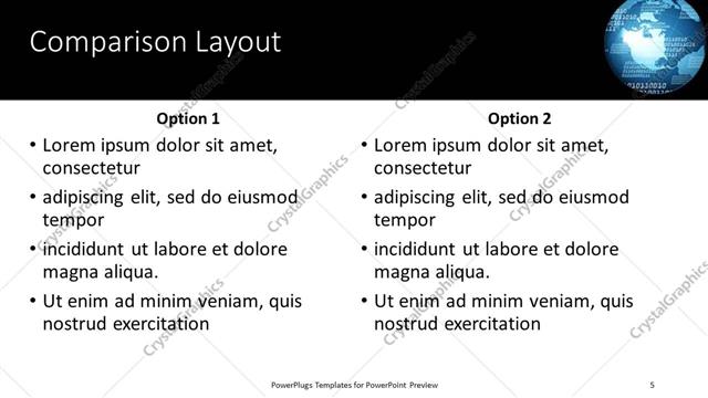 Comparison presentation slide layout