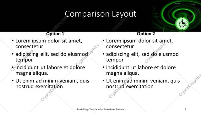 Comparison presentation slide layout