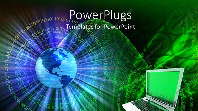  Presentation with binary - Binary digits form circle around earth globe with laptop