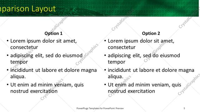 Comparison presentation slide layout