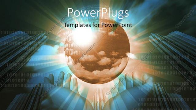  Presentation with numbers - Binary numbers in background with hand protecting earth globe