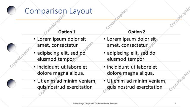 Comparison presentation slide layout