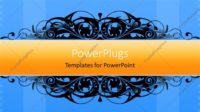  Presentation with blue floral - Black abstract floral pattern on blue background with orange bar