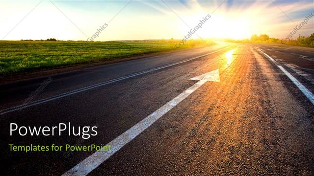  Presentation with asphalt - Black asphalt road with arrow to sunset depicting future