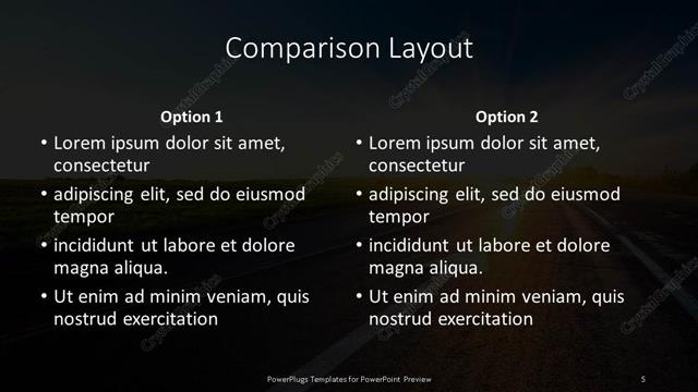 Comparison presentation slide layout