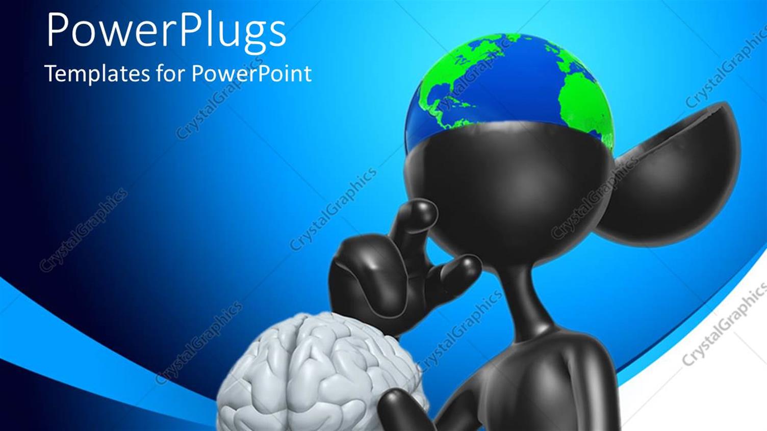 Featuring Black Colored Animated Human Figure with an Earth Globe Brain