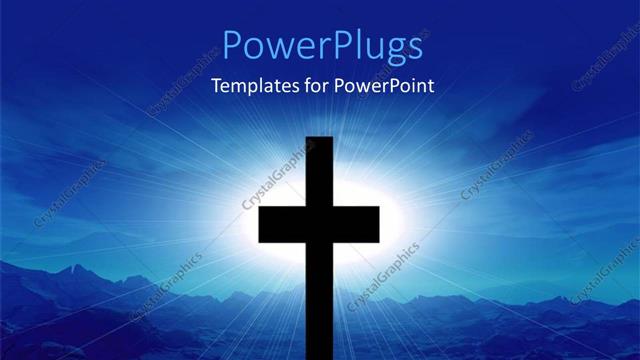  Presentation with black cross - Black cross with light glow from cloudy sky in desert