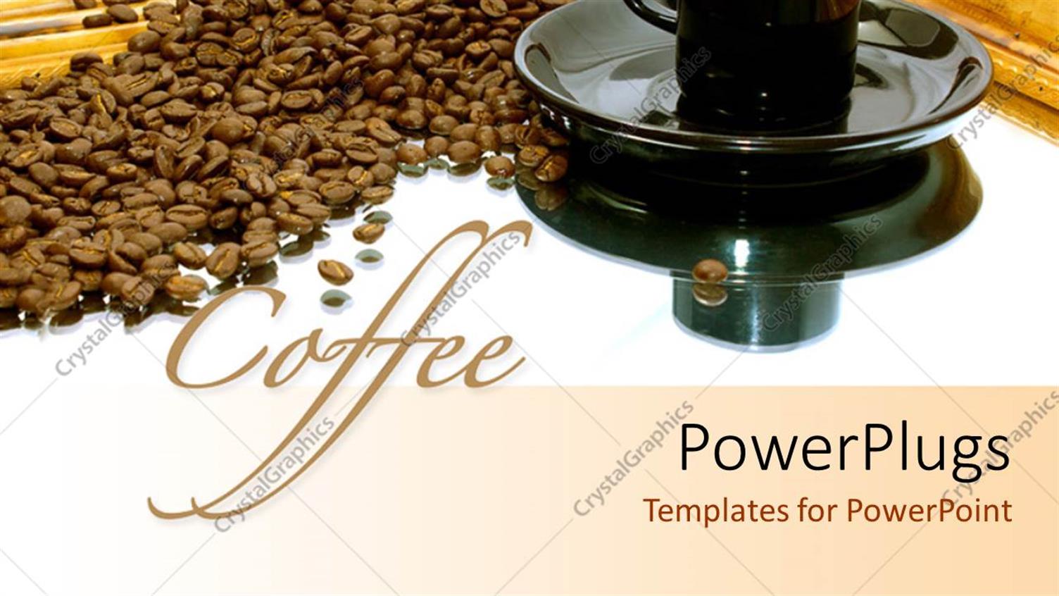 Featuring a Black Cup and a Saucer with Coffee Seeds Beside them 