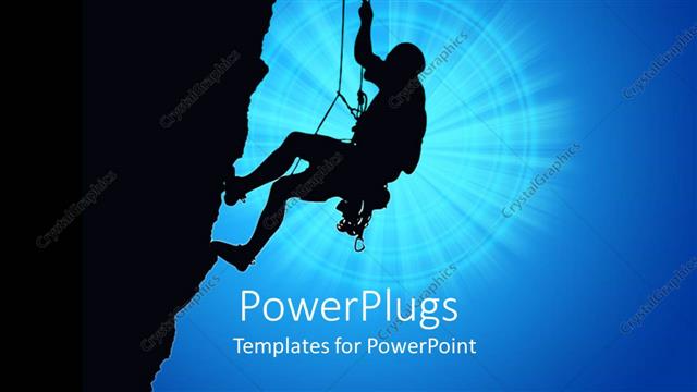  Presentation with mountain climbing - Black depiction of a human silhouette climbing up the mountain, rock climber