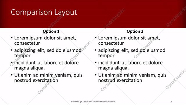 Comparison presentation slide layout