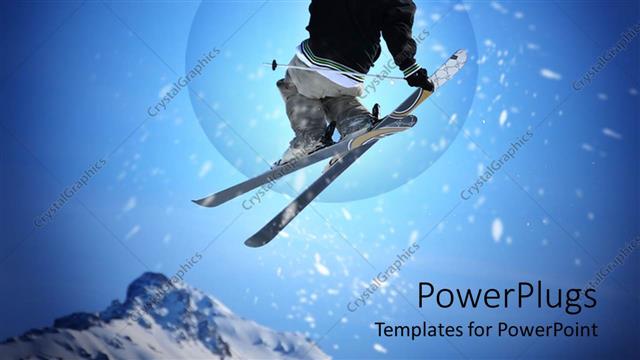  Presentation with boarder - Black dressed skier performing stunt on blue background