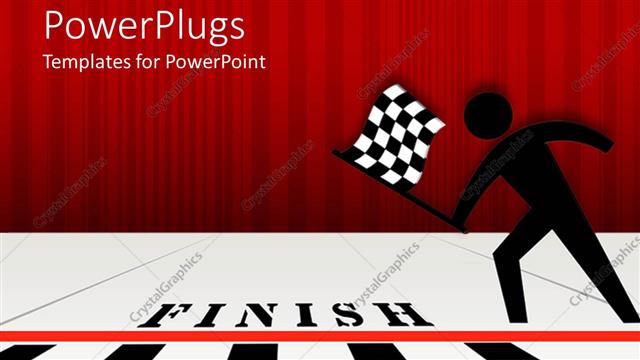  Presentation with winner - Black figure with checked flag at black and white finish line