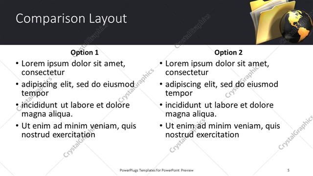 Comparison presentation slide layout