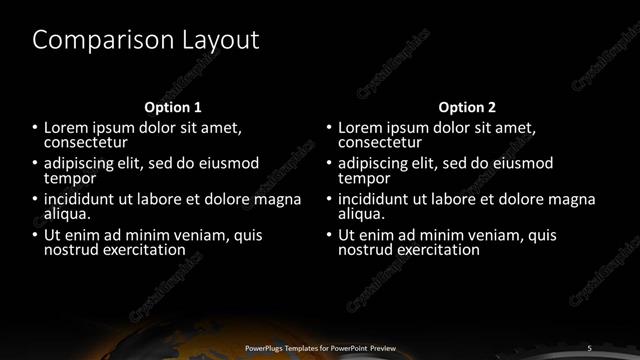 Comparison presentation slide layout