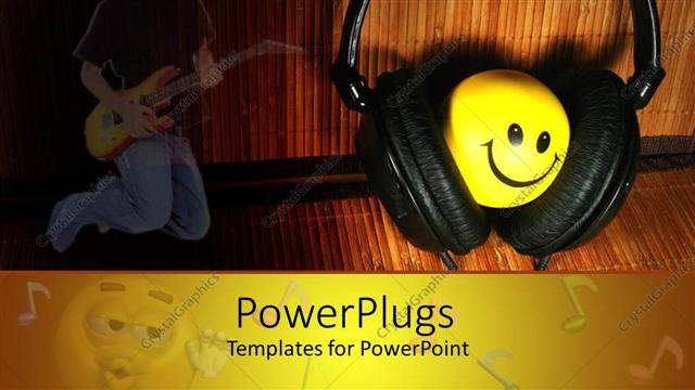  Presentation with yellow music - Black head phones covering a round yellow smiley face