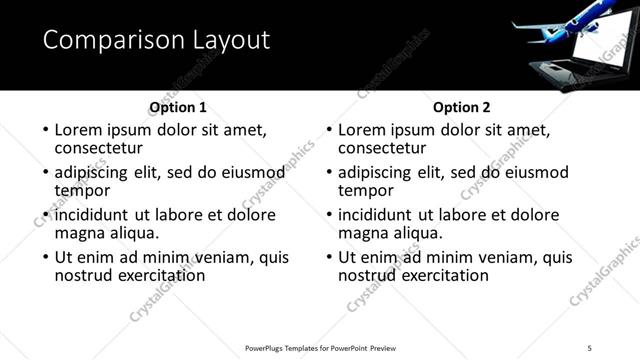 Comparison presentation slide layout