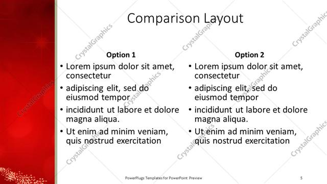 Comparison presentation slide layout