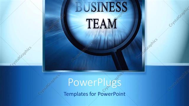  Presentation with black business - A black magnifying glass over a blue surface spelling out the words