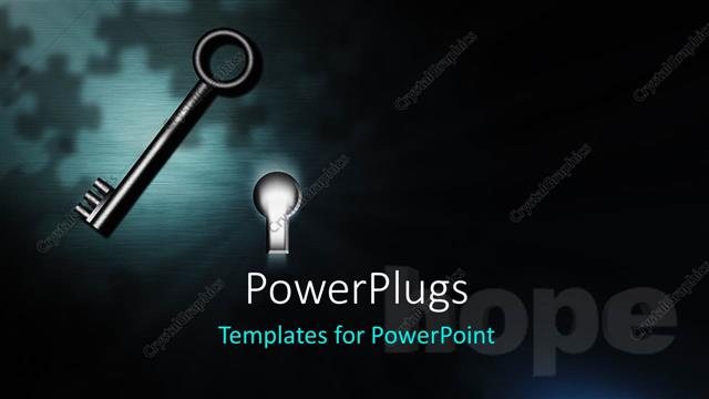  Presentation with hope - Black metallic key and illuminated keyhole in black background