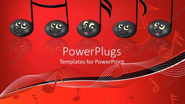  Presentation with faces - Black musical notes with smiling faces, music, red background