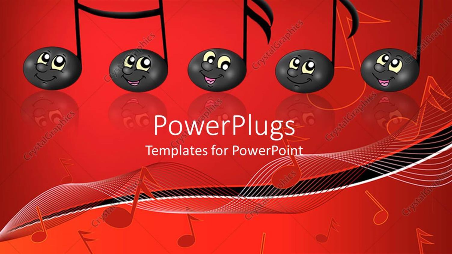 Featuring Black Musical Notes with Smiling Faces, Music, Red Background