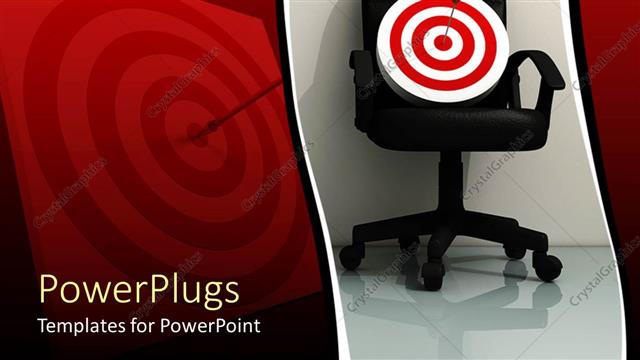  Presentation with office - Black office chair holding a dart board with a dart