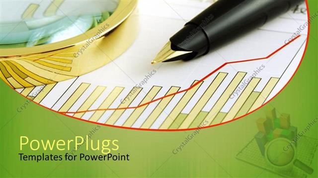  Presentation with revenue - Black pen and a gold colored magnifying glass on a graph paper