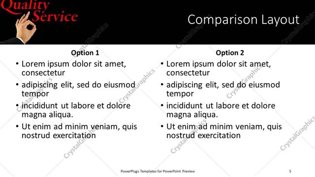 Comparison presentation slide layout