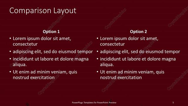 Comparison presentation slide layout