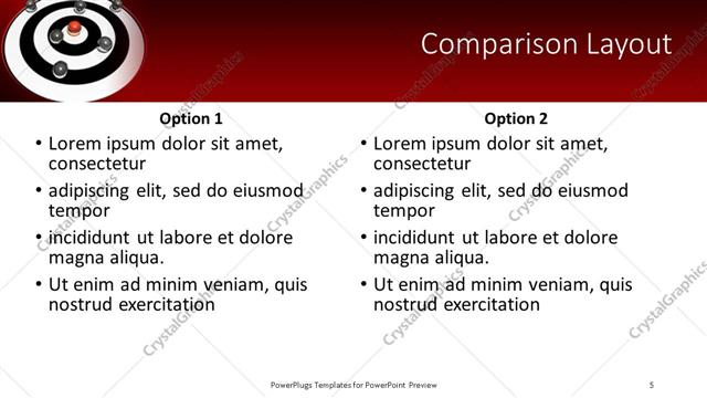 Comparison presentation slide layout