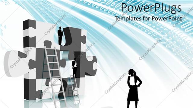  Presentation with wall - Black and white wall made of puzzle pieces with a ladder