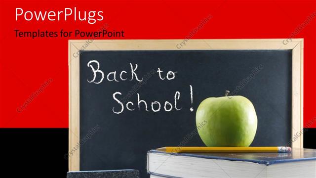  Presentation with school apple - A blackboard with an apple and bundle of books