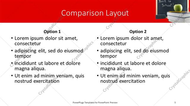 Comparison presentation slide layout