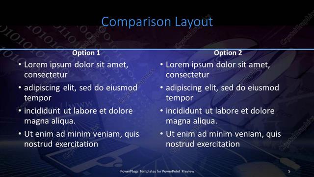 Comparison presentation slide layout