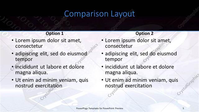 Comparison presentation slide layout