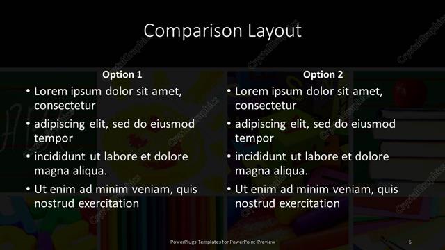 Comparison presentation slide layout