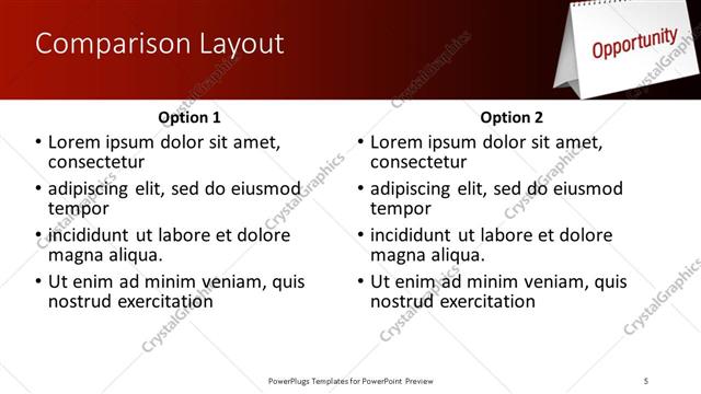 Comparison presentation slide layout