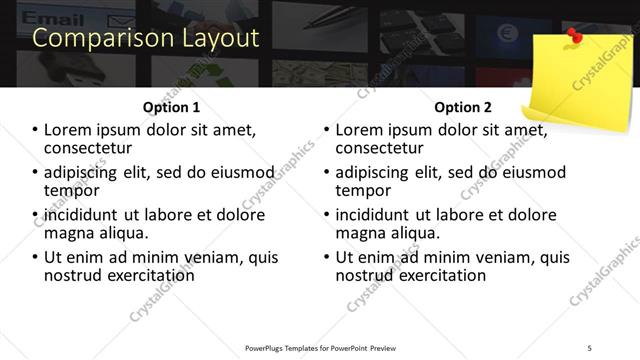 Comparison presentation slide layout