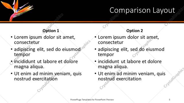 Comparison presentation slide layout