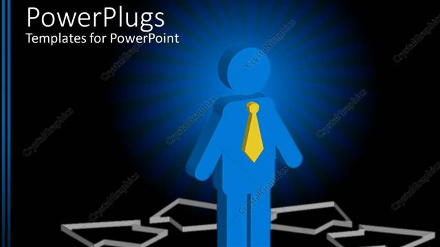  Presentation with shining - Blue 3D character with a Shining?background standing in the center of arrows