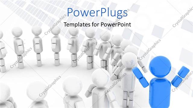  Presentation with crowd - Blue 3D man stands distinct from crowd forming circle