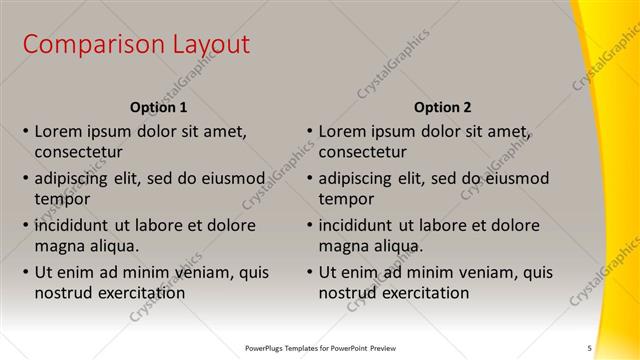 Comparison presentation slide layout