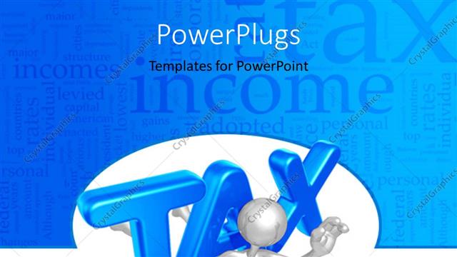  Presentation with tax - Blue 3D tax text weighing chrome plated 3D man down