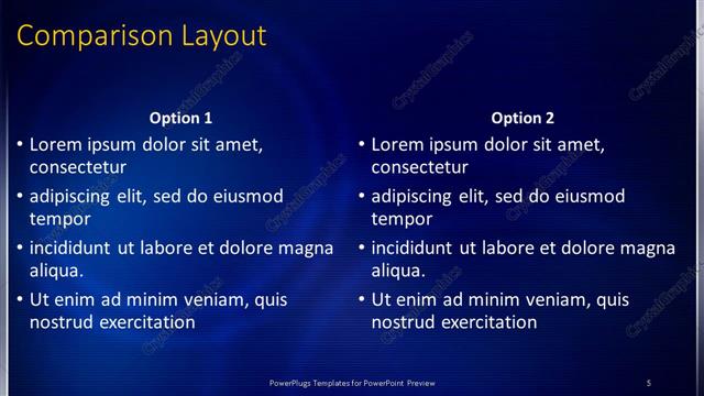 Comparison presentation slide layout