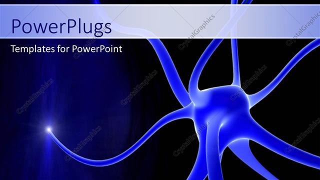  Presentation with neuron - Blue background with depiction of electrons circling the nucleus of a cell