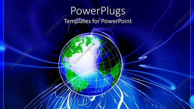  Presentation with wireless - Blue background with globe and white lines depicting global communication