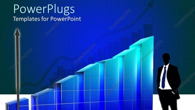  Presentation with growth chart - Blue bar chart with a business man standing beside