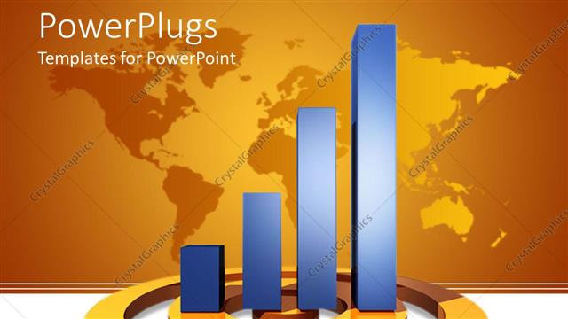  Presentation with blue gold - Blue bar chart on a gold colored @ symbol with a ma background