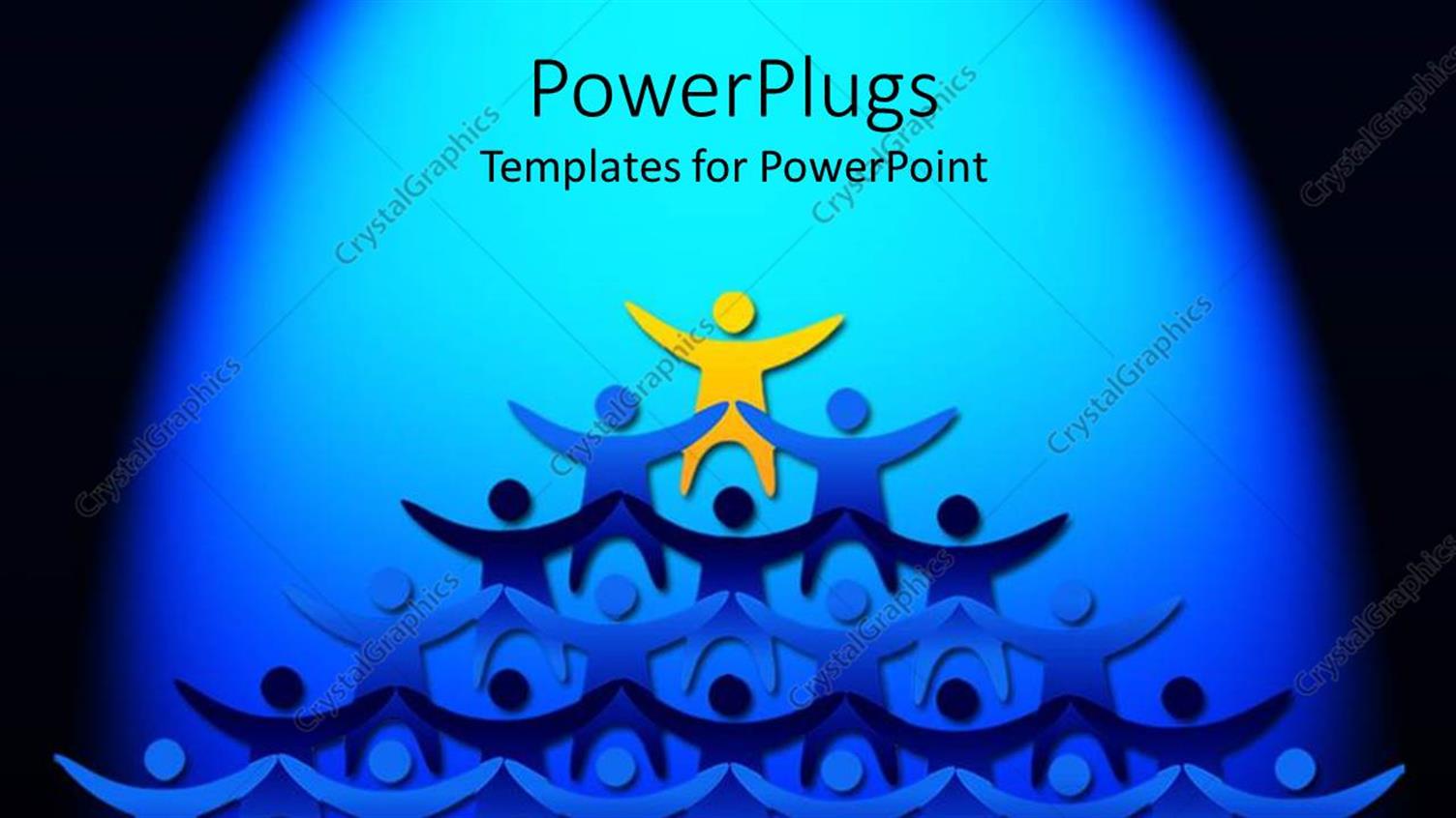 Featuring Blue and Black Background with yellow Man Leading Team of Blue Men