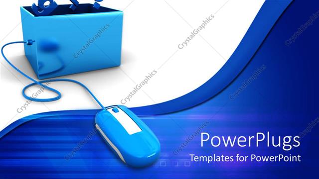  Presentation with popular - A blue box attached to a mouse with 3D graphics spelling out out popular top level domain names